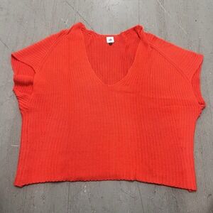Cabi Women's Knit V-Neck Short Sleeve Sweater Top Red Size Medium Casual Chic